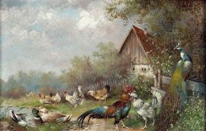 Federvieh Mit Bauernhaus by Max Josef Haenger Sr.