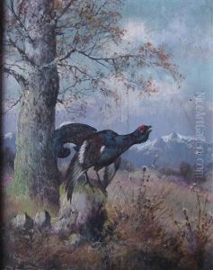 Birkhahn Auf Lichtung Vor Gebirgshorizont by Max Josef Haenger Sr.
