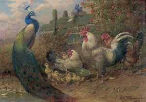 Huhnerhof Mit Einem Pfau by Max Josef Haenger Sr.
