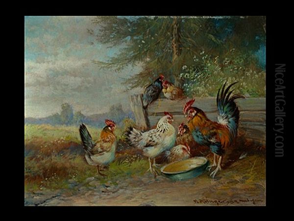 Huhner Vor Der Leeren Futterschussel - view 1