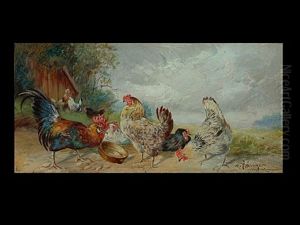 Huhner Vor Der Leeren Schussel by Max Josef Haenger Sr.