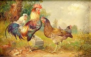 Federvieh Am Futtertrog by Max Josef Haenger Sr.