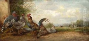 Huhnerhof Mit Truthahn by Max Josef Haenger Sr.