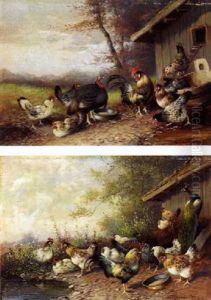 Huhnerhofszene by Max Josef Haenger Sr.