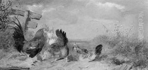 Federvieh In Einer Landschaft by Max Josef Haenger Sr.