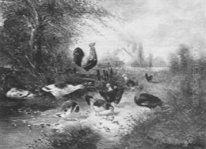 Federvieh In Einer Landschaft by Max Josef Haenger Sr.
