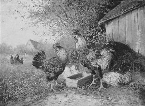 Huhnerfamilie by Max Josef Haenger Sr.