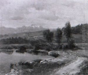 Voralpenlandschaft Mit Einem See by Max Josef Haenger Sr.