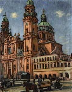 Blick Auf Die Theatinerkirche In Munchen by Gerhard von Haniel