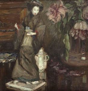 Blumenstillleben Mit Japanischer Porzellanfigur by Alois Hanisch