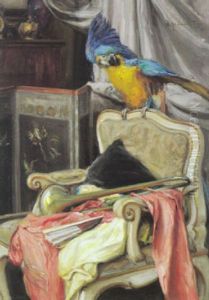 Stilleben Mit Papagei Und Trompete by Alois Hanisch