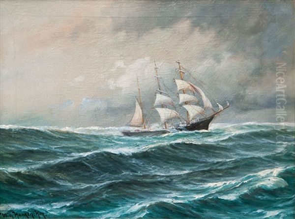 Tall Ship In Choppy Sea - view 1