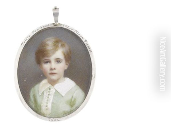 Robert Gerard, 4th Baron Gerard (1918-1992), Aged 6, Wearing Pale Green Chemise With White Collar And Green Buttons, His Golden Hair Parted To One Side - view 1