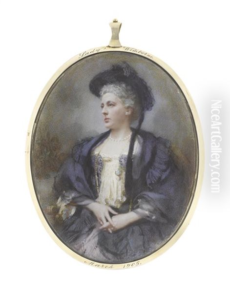 Lady Wimborne Nee Cornelia Henrietta Maria Spencer-churchill Obe (1847-1927), Seated In An Armchair, Wearing Lavender Skirt And Cream Lace Blouse, Deep Purple Coat With Frilled Collar, Gold Ring - view 1