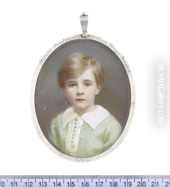 Robert Gerard, 4th Baron Gerard, Wearing Green Chemise With White Collar And Green Buttons, His Golden Hair Parted - view 1
