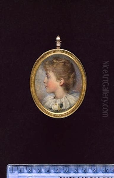 A Young Girl, Profile To The Left, Wearing Wide-collared White Chemise With A Pale Yellow Rose Corsage, Her Blonde Hair Upswept - view 1