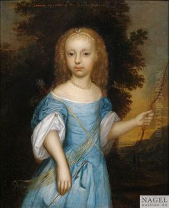 Bildnis Eines Madchens Im Blauen Kleid Als Gottin Diana by Adriaen Hanneman