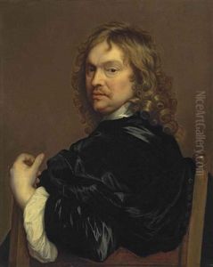 Portrait Of The Artist, Half-length, In A Black Cloak, Leaning On The Back Of A Chair