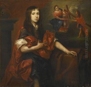 Young Man In Interior, The Virgin, Christ Child And Saint Peter In The Distance Young Man In Interior, The Virgin, Christ Child And Saint Peter In The Distance