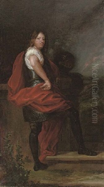 Portrait Of A Gentleman In Armour And A Red Sash, A Sword In His Right Hand, His Helmet Beside Him - view 1