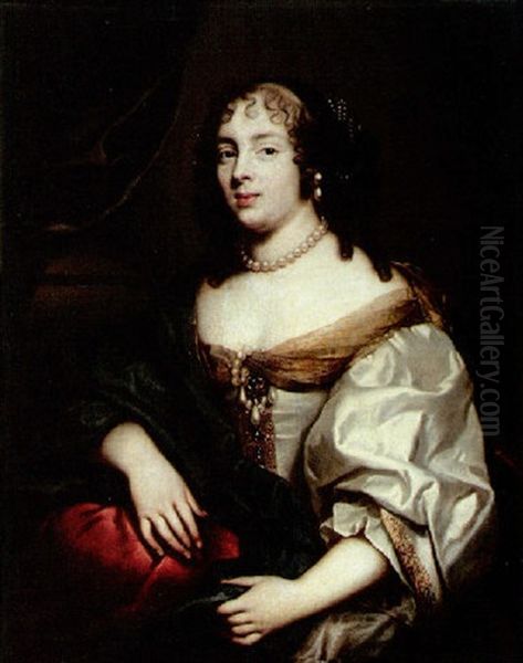 Portrait Of A Lady Wearing A Silver Silk Dress And Blue Robes - view 1