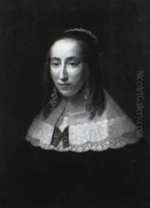 Portrait Of A Lady, In Black Dress And Lace Collar by Adriaen Hanneman