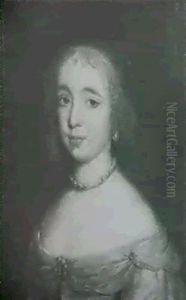 A Portrait Of A Lady, Bust Length, Wearing A Pearl Necklace by Adriaen Hanneman