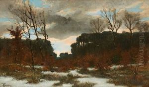 Coucher De Soleil Sur La Clairiere Enneigee by Theodore Hannon