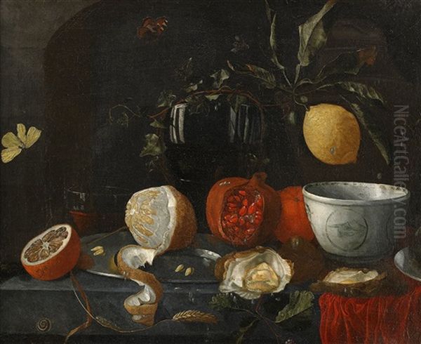 Stilleben Med Ostron, Granatapple Och Citron - view 1