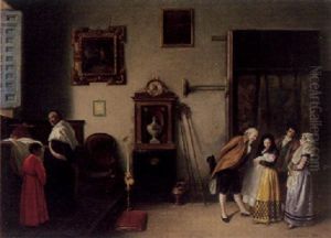 Paar Mit Taufling In Der Sakristei by Jules Armand Hanriot