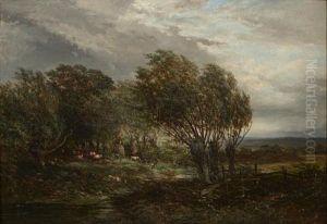 A Pastoral Landscape With Cattle Grazing Beside A Stream by Josefus Gerardus Hans