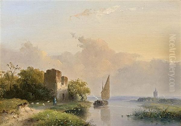 Figures In A River Landscape Near Delft - view 1