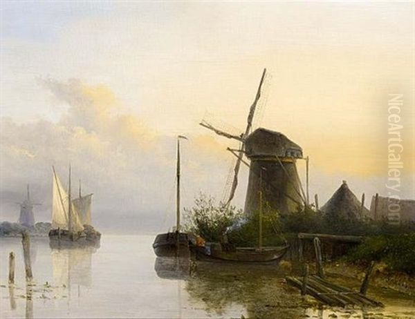 A River Landscape At Sunset - view 1
