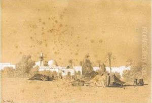 Figures Outside The Walls Of Jaffa, Syria; A View Of Tantah, Lower Egypt