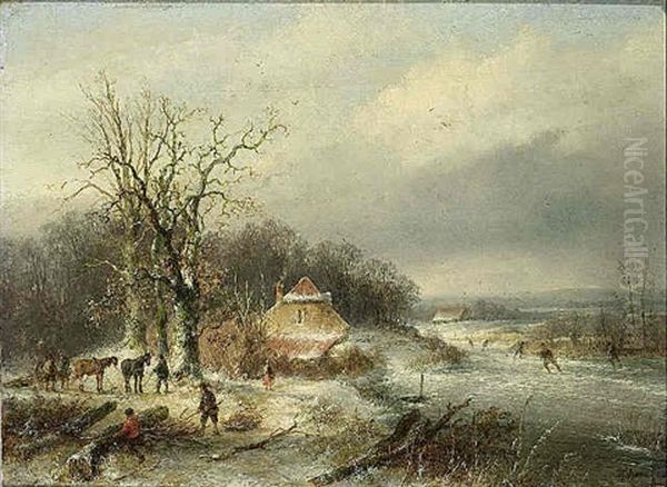 A Winter Landscape With Skaters And Woodgatherers - view 1