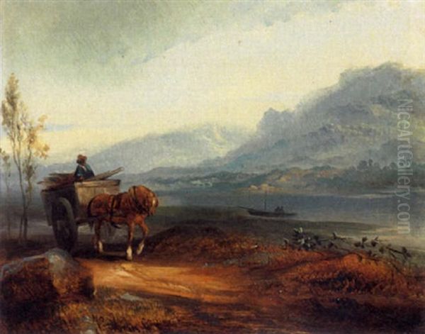 Man On A Wagon In A Mountainous Landscape - view 1