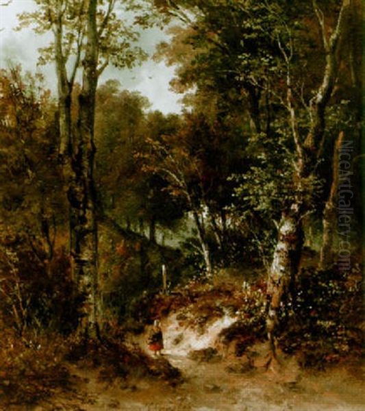 A Peasant Woman On A Path In A Wooded Landscape - view 1