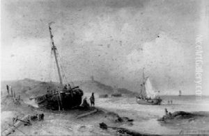 A Bomschuit On The Beach by Josefus Gerardus Hans