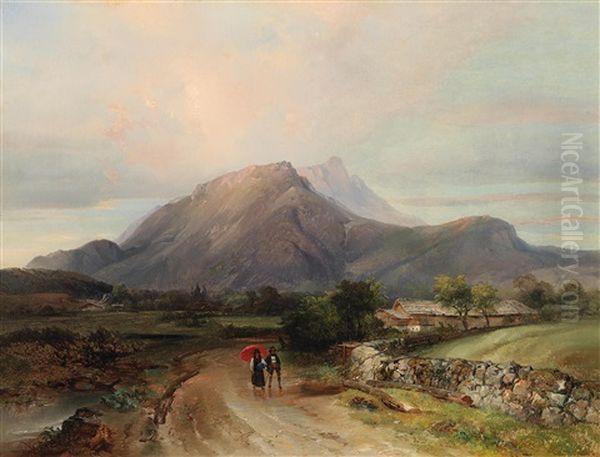 Mountain Landscape With Walkers - view 1