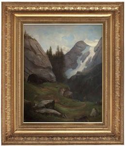 Wanderer In Hochalpiner Landschaft, Im Hintergrund Berg Mit Gletscher