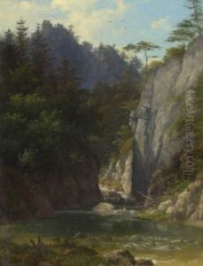 Felsenlandschaft Mit Bachlauf by Anton Hansch