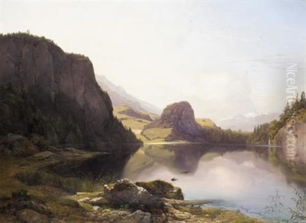 Der Krotensee Zwischen St. Gilgen Und Mondsee Im Salzkammergut, Im Hintergrund Der Schafberg Und Die Dachsteingruppe - view 1
