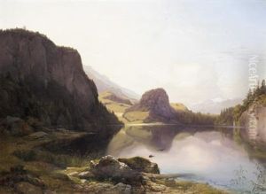 Der Krotensee Zwischen St. Gilgen Und Mondsee Im Salzkammergut, Im Hintergrund Der Schafberg Und Die Dachsteingruppe by Anton Hansch