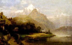 Seelandschaft Mit Bauernhaus Und Kapelle Am Ufer