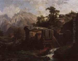 Landschaft Mit Gebirgsbach Und Figuraler Staffage by Anton Hansch