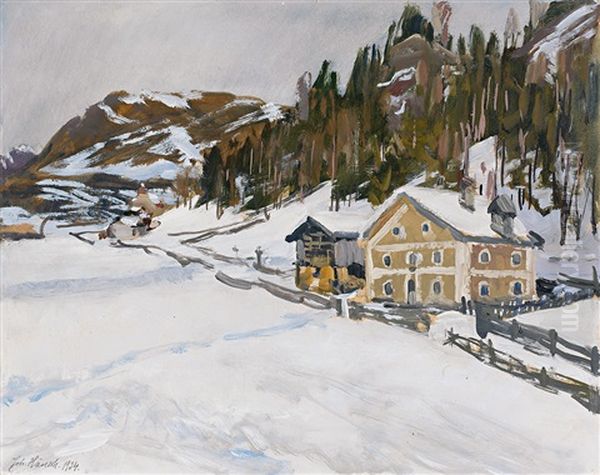 Verschneite Winterlandschaft Mit Gehoft Und Hugelhintergrund - view 1