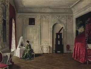 A Lady At A Dressing Table by Adolf Heinrich Claus Hansen