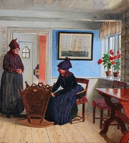 Interior From The Island Of Fano With Two Local Women At A Cradle - view 1