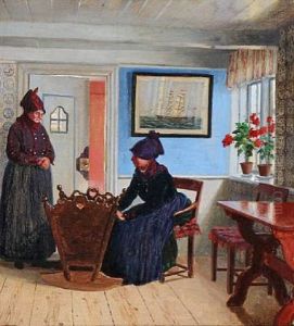 Interior From The Island Of Fano With Two Local Women At A Cradle