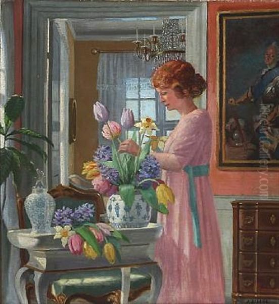Interior With A Women And Flowers - view 1